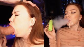 A smoking hot girl is sucking my dick while I smoke a cigarette
