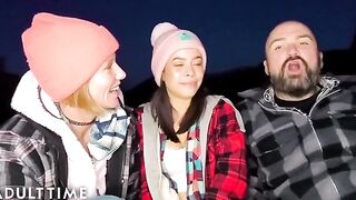 A hot polyamorous threesome encounter in the woods with POV action