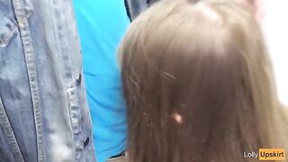 Public blowjob with a petite girl in a shop changing room, caught on camera