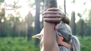 A hot blondie gets lost in the woods and gets screwed there