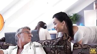 Old guy cheats on his son with the girl in a taboo way