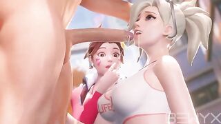 Mercy teaches DVA to deepthroat in 3D Overwatch action