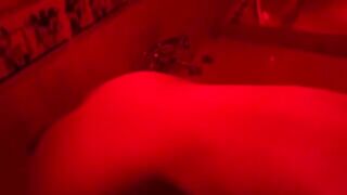 Blonde caresses sex toys in the bathroom, waiting for a big cock