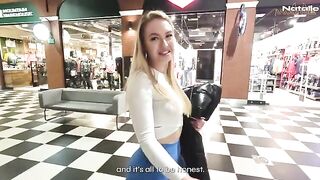 A big ass blonde girl fucked in the shopping mall toilet for money