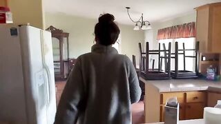 The couple tries to negotiate with the pregnant landlady for a better deal