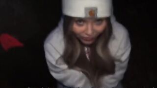 The slutty girl is sucking cock for her skater boy friends in POV style