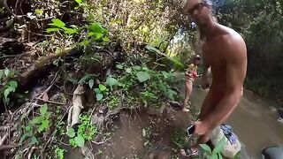 Sex on the jungle river with a passionate couple