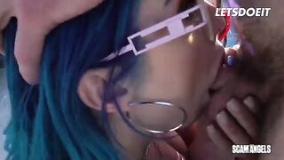 Two sexy sluts share a big cock in a hot threesome