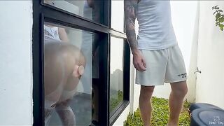Peep show with a big dick for the new neighbor, exclusive and hot
