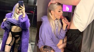 A cute girl met a guy in the elevator and got cum on her face