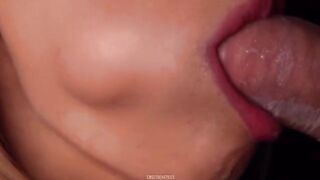 Horny babe broke the condom and got all cum in her mouth. ASMR sucking