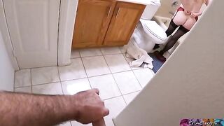 A stepson caught his hot stepmom undressing after work and masturbating in the shower
