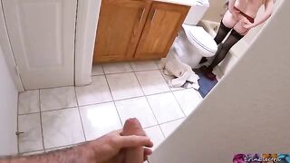 A stepson caught his hot stepmom undressing after work and masturbating in the shower