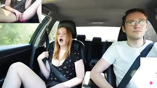 A man with a surprise for his girlfriend while driving a car