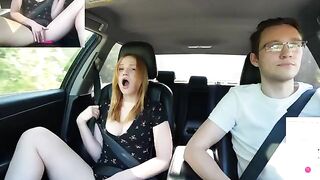 A man with a surprise for his girlfriend while driving a car