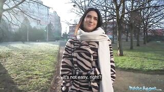 A sexy biology student, a beautiful European brunette, got fucked publicly