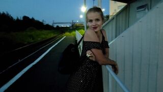 The confused baby waited for the train and got a cock, creampie, and cum on her face