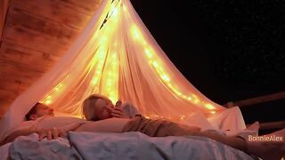 A couple enjoy romantic sex with long foreplay outdoors