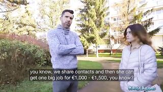 Public Agent A sexy Spanish brunette makes a call to arrange a meeting for some cash