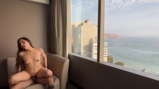 A chick is having fun in a hotel room and hopes her boyfriend doesn’t find out