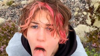 A hot babe is having sex directly on the stone in nature, it’s really great!