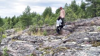 A hot babe is having sex directly on the stone in nature, it’s really great!