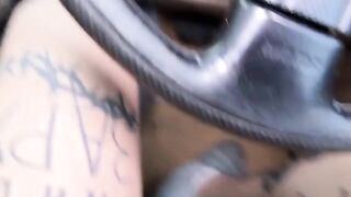 A hot girl masturbates and has sex with her taxi driver in the car