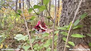 A sexy woman in a red cloak was fucked by a big bad wolf outdoors