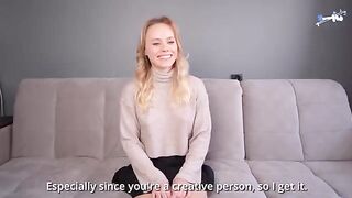 A cute blonde with a big ass fucks on her first porn casting