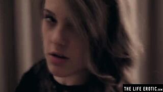 The beautiful woman has huge natural breasts and she loves to play with them