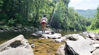 Sex on the mountain, real couple AmyGabe fucking in the river