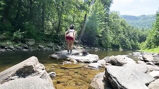 Sex on the mountain, real couple AmyGabe fucking in the river