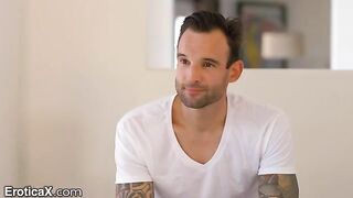 Hot Latina Eliza Ibarra dances with tattooed Frenchman in erotic sheets