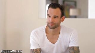 Hot Latina Eliza Ibarra dances with tattooed Frenchman in erotic sheets
