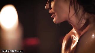 Hot lesbo massage with oil and intense finger action