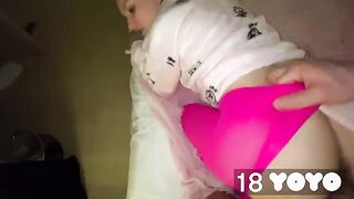 A stepbrother does not want to have sex after a stepfather with a pretty baby