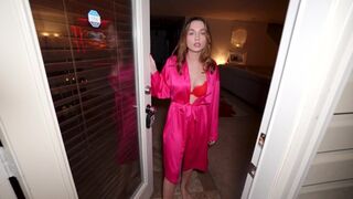 The neighbor came to the house of the cute wife on Valentine's Day