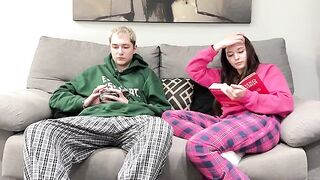 Stepbrother watching porn with his step sister on the couch