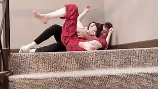 A pervert guy fucked his stepsister on the stairs, a totally normal behavior