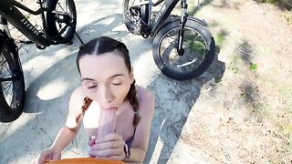 A tourist hired a guide for a cyclin' tour of the forest area