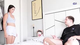Cute stepsister secretly watched her stepbrother jerking off and got caught