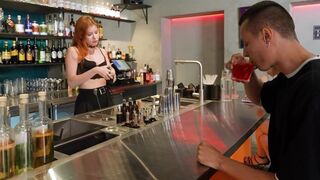 The cute customer has sex with the hot bartender