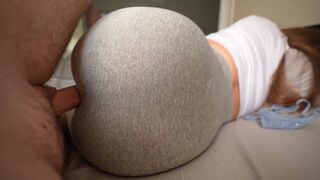 Pervert guy masturbating caught by step sister wearing just yoga pants