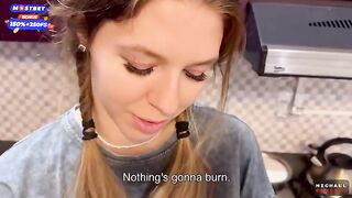 The flatmate-girl doesn't mind occasional sex in the kitchen and getting cum on her pigtails