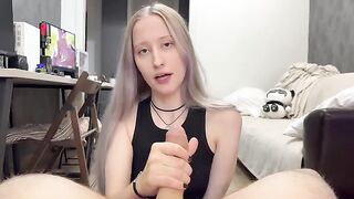 A cute girl with silver hair fucks and gets a creampie