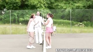 Short skirt sex on tennis court with a rich uncle