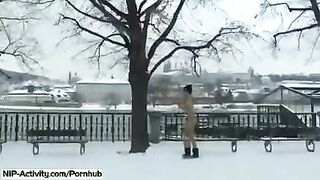 A sexy student shows her boobs and ass on the street to everyone