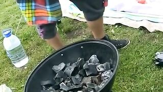 Outdoor foursome sex with young Russian students