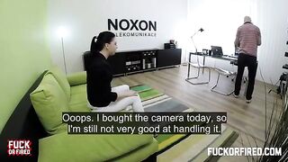 Brunette woman fucked on the table by a casting agent at the casting