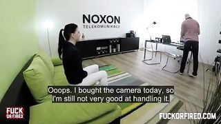 Brunette woman fucked on the table by a casting agent at the casting